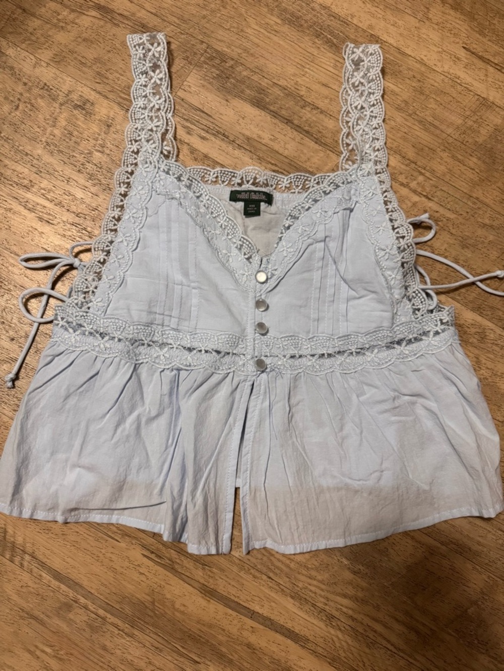 Blue Lace-Trim Button-Front Peplum Camisole